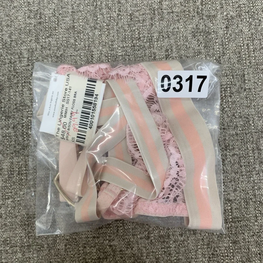 Mimi Holliday Fairy Floss Bra Pink Razor Back Stretch Lace Bra‎ Bralette XS